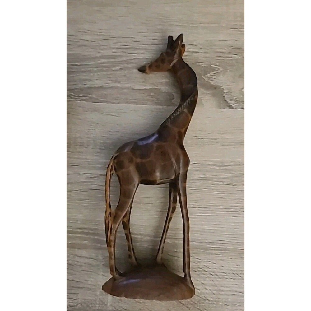 Hand Carved Wood *African Kenyan Giraffe Figurine Statuette 12" /Hand Painted